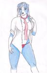  blue blue_fur border_collie breasts canine clothing dog female fur jaylablue mammal navel necktie panties plain_background shirt solo underwear white_background 