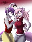  canine chest_tuft christmas cleavage clothed clothing female fur hair holidays jess_(teckly) lesbian mammal mistletoe pants purple_eyes purple_hair shirt tuft wolf wolflady 