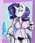  anthro anthrofied beverage breasts cutie_mark efrejok equine eyes_closed eyeshadow female friendship_is_magic fur glass hair horn horse makeup mammal my_little_pony navel pony purple_hair rarity_(mlp) solo unicorn white_fur 