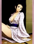  black_hair breasts cleavage highres honda_naoki japanese_clothes mole 