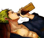  1boy bottle drink green_hair male male_focus one_piece pixiv_thumbnail resized roronoa_zoro solo 