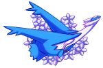  2017 blue_body claws digital_media_(artwork) digital_painting_(artwork) feral flower latios legendary_pok&eacute;mon long_neck markings nintendo opheleus plant pok&eacute;mon pok&eacute;mon_(species) red_eyes side_view simple_background solo video_games white_background white_body wings 