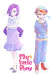  androgynous bangle blue_eyes bracelet character_name cloud earrings hands_in_pockets highres hood hoodie jewelry long_hair long_skirt multicolored multicolored_hair multiple_girls my_little_pony my_little_pony_friendship_is_magic personification purple_hair rainbow rainbow_dash rainbow_hair rarity red_eyes short_hair skirt tate-ya track_suit very_long_hair 