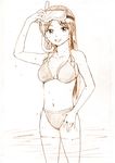  bikini breasts hong_meiling long_hair looking_at_viewer medium_breasts monochrome smile snorkel solo swimsuit touhou vent_arbre wading 
