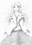  absurdres blush breasts cleavage greyscale highres kochiya_sanae long_hair looking_at_viewer medium_breasts monochrome smile solo touhou traditional_media vent_arbre 