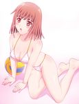  :o bakemonogatari bikini blush breasts brown_hair cleavage kakogawa_tarou legs long_legs medium_breasts monogatari_(series) red_eyes sengoku_nadeko solo swimsuit volleyball white_bikini 