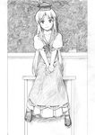  greyscale hat kamishirasawa_keine long_hair looking_at_viewer monochrome smile solo touhou traditional_media vent_arbre 