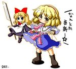  alice_margatroid blonde_hair blush doll short_hair smile solo takasegawa_yui touhou translation_request 