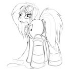 anus black_and_white cutie_mark equine eyewear female feral friendship_is_magic glasses headphones horse looking_at_viewer looking_back mammal monochrome my_little_pony plain_background pony pussy sketch socks solo vinyl_scratch_(mlp) white_background 
