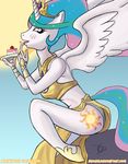  anthro anthrofied cake clothed clothing cutie_mark equine female food friendship_is_magic horn horse licking looking_at_viewer mammal my_little_pony panties pony princess_celestia_(mlp) reashi sitting solo tongue underwear winged_unicorn wings 