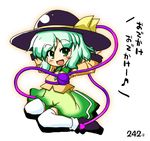  blush chibi green_eyes green_hair komeiji_koishi looking_at_viewer open_mouth simple_background smile solo takasegawa_yui touhou translation_request white_background 