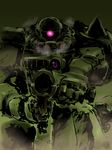  80s aiming_at_viewer exhaust glowing glowing_eye gun gundam highres machine_gun mecha mobile_suit_gundam no_humans oldschool science_fiction stufquin weapon zaku zaku_ii 