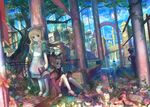  2girls alice_(wonderland) alice_in_wonderland blonde_hair blue_eyes cheshire_cat cityscape dessert dormouse flower food fuji_choko hair_flower hair_ornament long_hair mad_hatter march_hare moon multiple_boys multiple_girls queen_of_hearts resized revision scenery sitting swing 