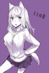  animal_ears breasts hands_on_hips large_breasts monochrome original purple_eyes robo8 skirt tail 