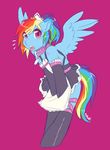  anthro anthrofied aries84 blue_fur blush clothed clothing collar embarrassed equine female friendship_is_magic fur hair horse invalid_background looking_at_viewer maid maid_outfit maid_uniform mammal multi-colored_hair my_little_pony pegasus pony purple_background purple_eyes rainbow_dash_(mlp) rainbow_hair solo tongue wings 