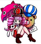  1girl bear crown female ghost hat kumacy one_piece pano_(uehe) perona pink_hair pixiv_manga_sample sitting stuffed_toy twintails umbrella 