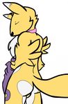  butt canine collar digimon eyes_closed fox free fur gift glove invalid_tag male mammal pink pink_collar pinup plain_background pose purple_clothing purple_markings remnants_(artist) renamon request solo white white_background wiskar yellow yellow_fur 