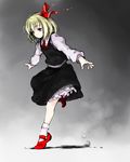  ascot blonde_hair hair_ribbon long_sleeves mary_janes outstretched_arms red_eyes ribbon rumia shirt shoes short_hair skirt socks solo touhou tsukino white_legwear 