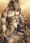  anatomically_correct animal_genitalia anthro balls biceps blotch brown_fur canine_penis duo equine erection eye_contact fur gay handjob hooved_fingers horsecock hyena interspecies kneeling lying male mammal muscles nipples nude pecs penis pose quagga sex sitting smile spotted_hyena toned whiskers zebra zorse 