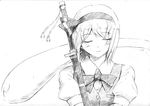  blush closed_eyes greyscale konpaku_youmu konpaku_youmu_(ghost) monochrome short_hair simple_background smile solo touhou traditional_media vent_arbre 