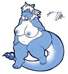  anthro big_breasts breasts cappuccino cappucola chubby dragonair female nintendo nipples overweight plain_background pok&#233;mon pok&#233;morph pok&eacute;mon solo thick_thighs video_games white_background 
