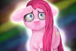  blue_eyes colorlesscupcake cutie_mark equine female feral friendship_is_magic fur hair horse looking_at_viewer mammal my_little_pony pink_fur pink_hair pinkamena_(mlp) pinkie_pie_(mlp) plain_background pony rainbow_background solo tears 