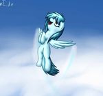  blue_hair blush cloud clouds equine female feral flying friendship_is_magic green_eyes hair horse mammal my_little_pony n1de original_character pegasus pony solo wings 