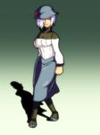  alternate_costume breasts hair_over_one_eye hat hattori_hanzo_uruka large_breasts namelessl purple_hair short_hair skirt solo sweater tabi yatagarasu_(game) 