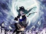  aqua_hair bad_id bad_pixiv_id belt blue_eyes cici gloves hair_rings luo_tianyi scarf solo sword vocaloid vocanese weapon wings 