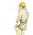  1boy back blonde_hair cigarette male male_focus on2coopee one_piece pixiv_thumbnail resized sanji smoking solo 