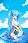  artist_request bad_id bad_pixiv_id bikini blue_hair breasts cleavage cloud day highres large_breasts long_hair looking_at_viewer luthica_preventer nail_polish ocean open_mouth red_eyes side-tie_bikini sky solo swimsuit sword_girls twintails 