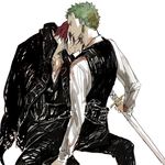  2boys formal green_hair male male_focus multiple_boys one_piece one_piece:_strong_world red_hair roronoa_zoro shanks yaoi 