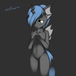  blue_eyes blue_hair changeling equine female friendship_is_magic hair holes horn horse kloudmutt mammal my_little_pony navel nude plain_background pony solo wings 