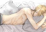  1boy aya_(6335) blonde_hair glasses male male_focus one_piece pixiv_manga_sample sanji sleeping solo topless 