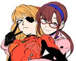  :3 blue_eyes brown_hair drawr evangelion:_3.0_you_can_(not)_redo eyepatch long_hair makinami_mari_illustrious multiple_girls neon_genesis_evangelion nyorotta orange_hair plugsuit rebuild_of_evangelion shikinami_asuka_langley souryuu_asuka_langley twintails v 