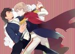  723_(tobi) bad_id bad_pixiv_id barnaby_brooks_jr blonde_hair brown_eyes brown_hair cape cravat dancing epaulettes formal green_eyes kaburagi_t_kotetsu multiple_boys suit tiger_&amp;_bunny 