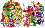  5girls 6+boys angry birdo blonde_hair blue_eyes bow bowser bowser_jr. bracelet cap clenched_hand collar crossed_arms crown diddy_kong donkey_kong dress earrings elbow_gloves everyone eye_contact facial_hair fangs frown gem glasses gloves grin hammer_bro hand_on_another's_chin hand_on_chin hands_on_hips hands_together happy hat helmet jewelry kamek king_boo koopa looking_at_another luigi magikoopa mario mario_(series) multiple_boys multiple_girls mustache necktie nintendo petals petey_piranha plant pointing princess princess_daisy princess_peach purple_eyes red_eyes red_hair robe rosalina_(mario) rosetta_(mario) sharp_teeth smile spiked_bracelet spiked_collar spikes star super_mario_bros. super_mario_galaxy super_mario_land suspenders taunt thumbs_up toad toadette v vest waluigi wario wink yoshi 