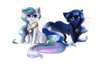 alpha_channel cat collar crescent_moon cute duo feline female feral friendship_is_magic hi_res looking_at_viewer mammal moon my_little_pony plain_background princess princess_celestia_(mlp) princess_luna_(mlp) rizusaur royalty sibling sisters sitting smile solo sun transparent_background whiskers 