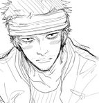  1boy aya_(6335) blush east_blue gin_(one_piece) headband male male_focus monochrome one_piece solo 