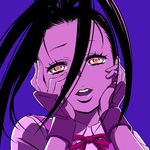  armor black_hair eyelashes hands_on_own_cheeks hands_on_own_face ibuki_(street_fighter) japanese_armor kote long_hair nonjake open_mouth parody ribbon school_uniform solo street_fighter street_fighter_iii_(series) street_fighter_iv_(series) yandere yandere_trance yellow_eyes 