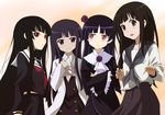  akuto black_hair black_serafuku chitanda_eru color_connection crossover enma_ai gokou_ruri gothic_lolita hair_color_connection hime_cut hyouka inu_x_boku_ss jigoku_shoujo lolita_fashion long_hair look-alike multiple_girls ore_no_imouto_ga_konna_ni_kawaii_wake_ga_nai purple_eyes red_eyes school_uniform serafuku shirakiin_ririchiyo 