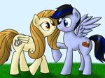  blue_eyes blush cutie_mark duo equine eye_contact female grass hair happy_(character) horse male mammal my_little_pony original_character pegasus pony thunder_chaser_(artist) torn_(character) wings yellow_eyes 