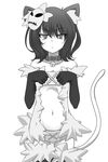  animal_ears bell bell_collar cat_ears cat_tail collar flat_chest greyscale highres jingle_bell kamo_(yokaze) monochrome rana_(yumekui_merry) simple_background solo tail white_background yumekui_merry 