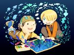  111132daiti 2boys black_hair blonde_hair chibi cigarette crayon drawing fish hair_over_one_eye male male_focus multiple_boys one_piece pixiv_thumbnail resized sanji smoking usopp 