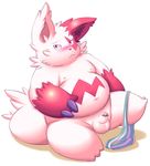  censored chubby claws erection fur lako looking_at_viewer male markings nintendo overweight penis pok&#233;mon pok&eacute;mon red_markings solo underwear video_games white_fur zangoose 