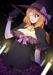  breasts brown_eyes candle dress eyepatch frills hat jewelry katja_bohm large_breasts missing_stars necklace ribbon solo tongue tongue_out troyd wand witch_hat 
