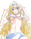  bikini blonde_hair blue_eyes blue_hairband blush breasts cecilia_alcott drill_hair embarrassed hairband infinite_stratos large_breasts long_hair nenchi solo swimsuit tears untied wardrobe_malfunction 