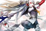  axe glowing glowing_eyes labrys persona persona_4:_the_ultimate_in_mayonaka_arena red_eyes school_uniform shion_(kizuro) silver_hair solo weapon 