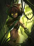  animal_ears bikini brown_hair dagger defiaz_(infinity) gloves magic:_the_gathering reverse_grip short_hair solo swimsuit weapon wolf_ears yellow_eyes 