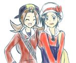  1boy 1girl androgynous crossdressing gold_(pokemon) kotone_(pokemon) pigtails pokemon pokemon_(game) pokemon_hgss short_twintails twintails 